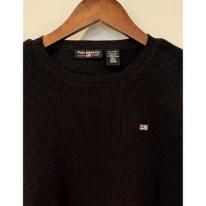 Polo Jeans Ralph Lauren Ribbed Crewneck Sweater Women's XL Black  🇺🇸 Flag Logo